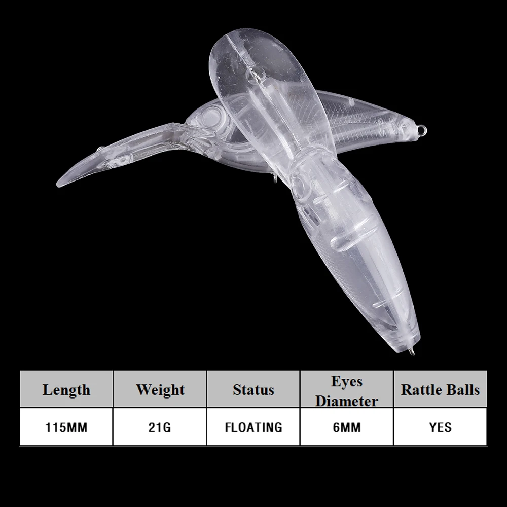 Chan'sHuang-Cebo en blanco sin pintar, 10 piezas, 115mm, 21g, flotante, divisor de pala de agua profunda, Crankbait, señuelo de pesca Artificial hecho a mano - imagen 2