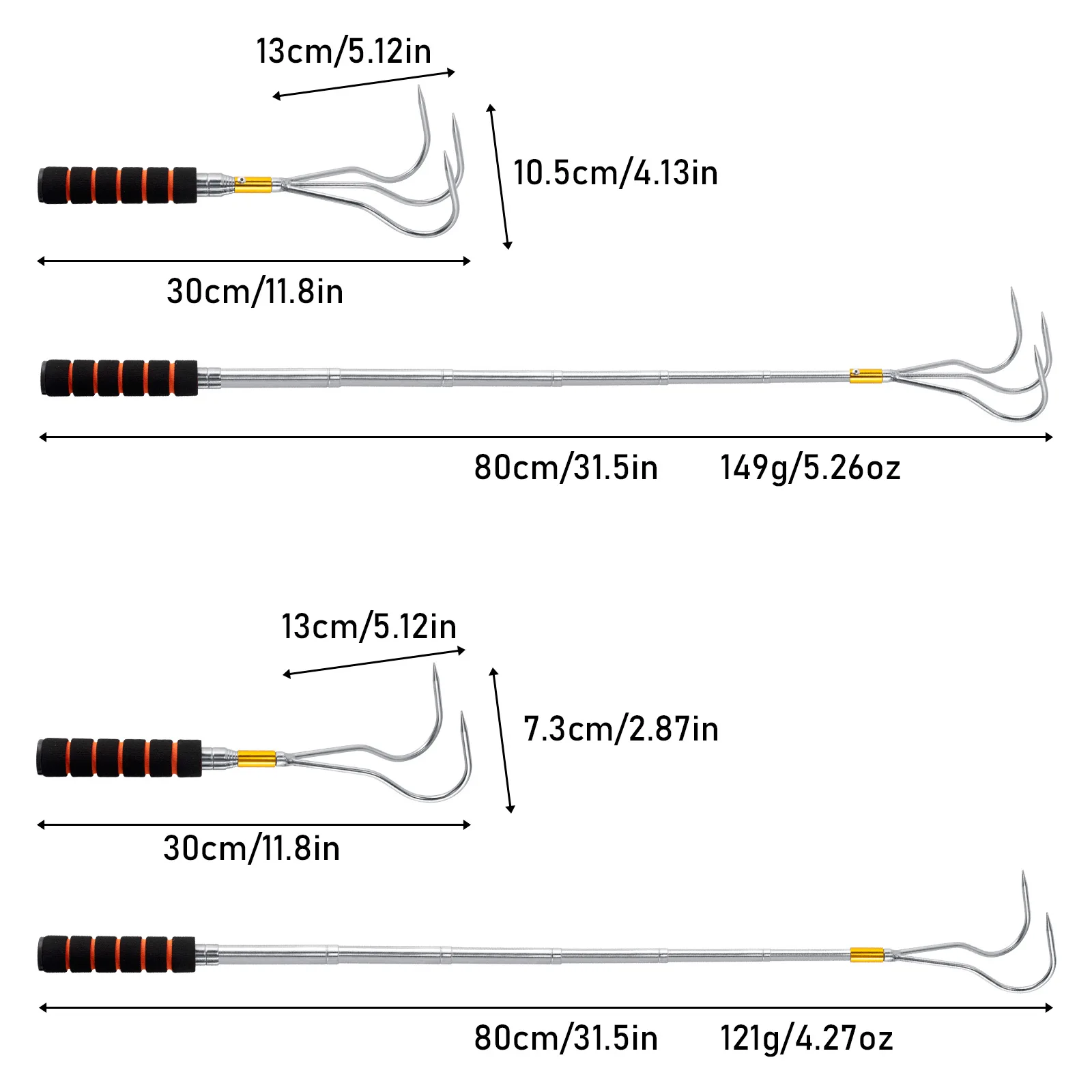 Gancho de pesca telescópico de acero inoxidable, gancho de enganche de aterrizaje de tornillo de 8mm para atrapar peces feroces, limpieza de hierba acuática - imagen 2