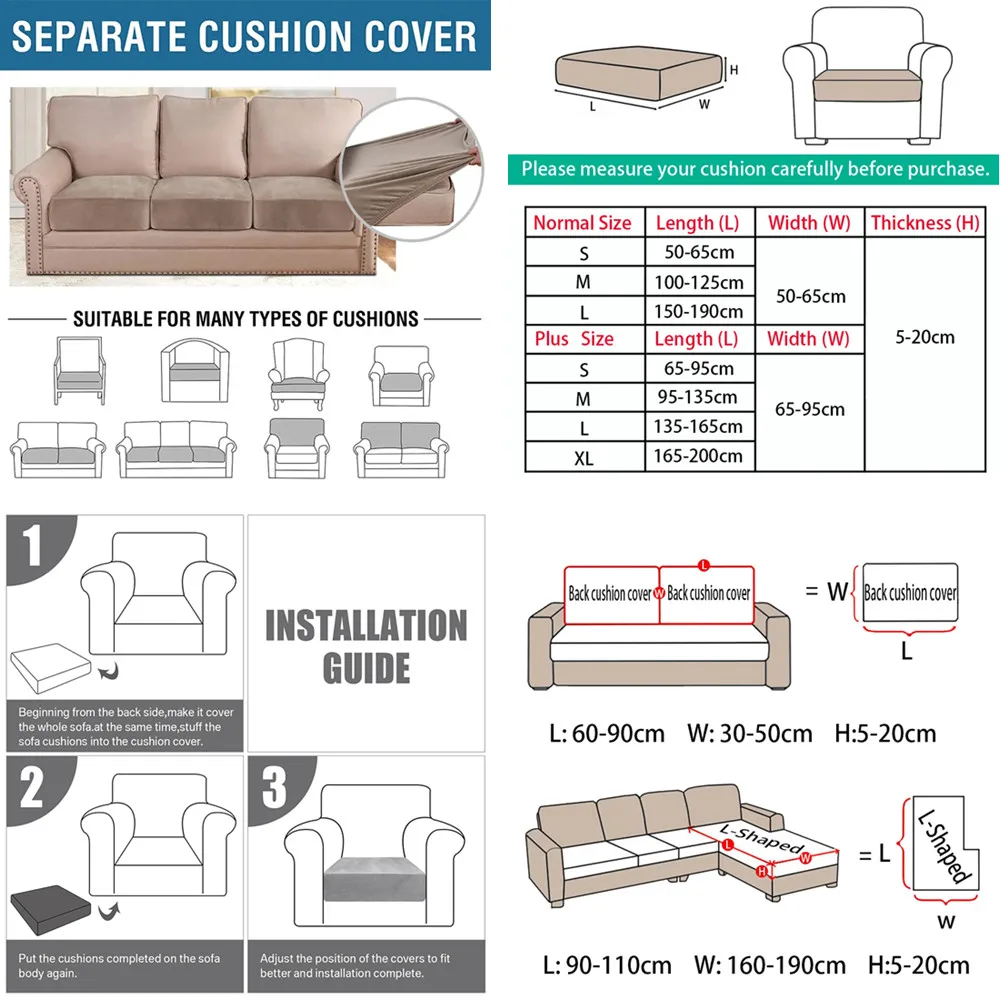 Fundas para cojines de sofá, funda elástica de terciopelo para asiento de sofá, fundas elásticas antideslizantes universales, Protector de muebles de repuesto - imagen 5