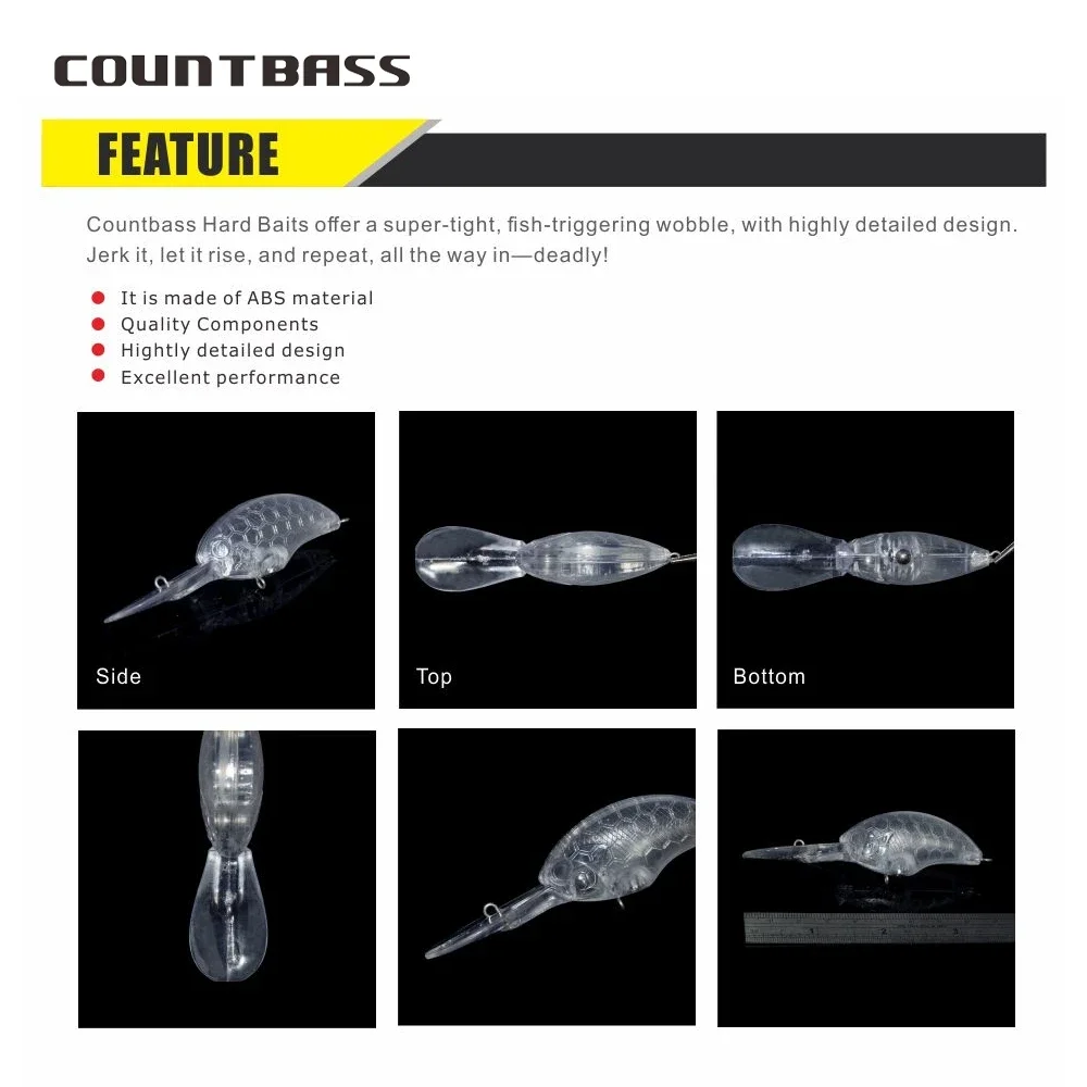 Countbass 10 Uds cuerpos de señuelo en blanco 54mm/2,13 "10,5g/0,37oz Crankbaits flotantes, Señuelos de pesca sin pintar, Wobblers Hardbaits - imagen 4