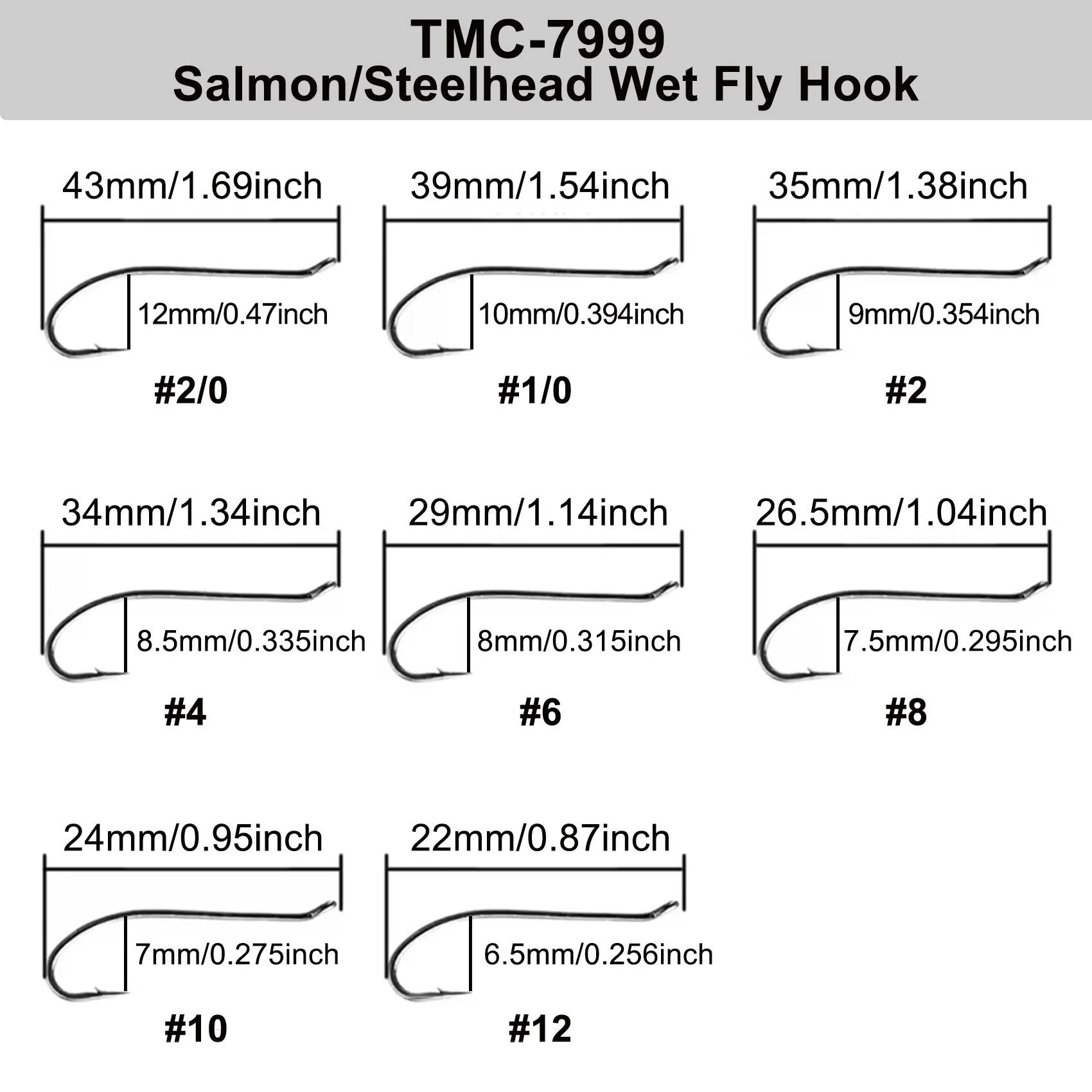 100 Uds Eupheng EP-TMC7999 anzuelo de pesca con mosca húmeda con cabeza de acero salmón níquel negro ojo de bucle cónico volteado hacia arriba - imagen 5
