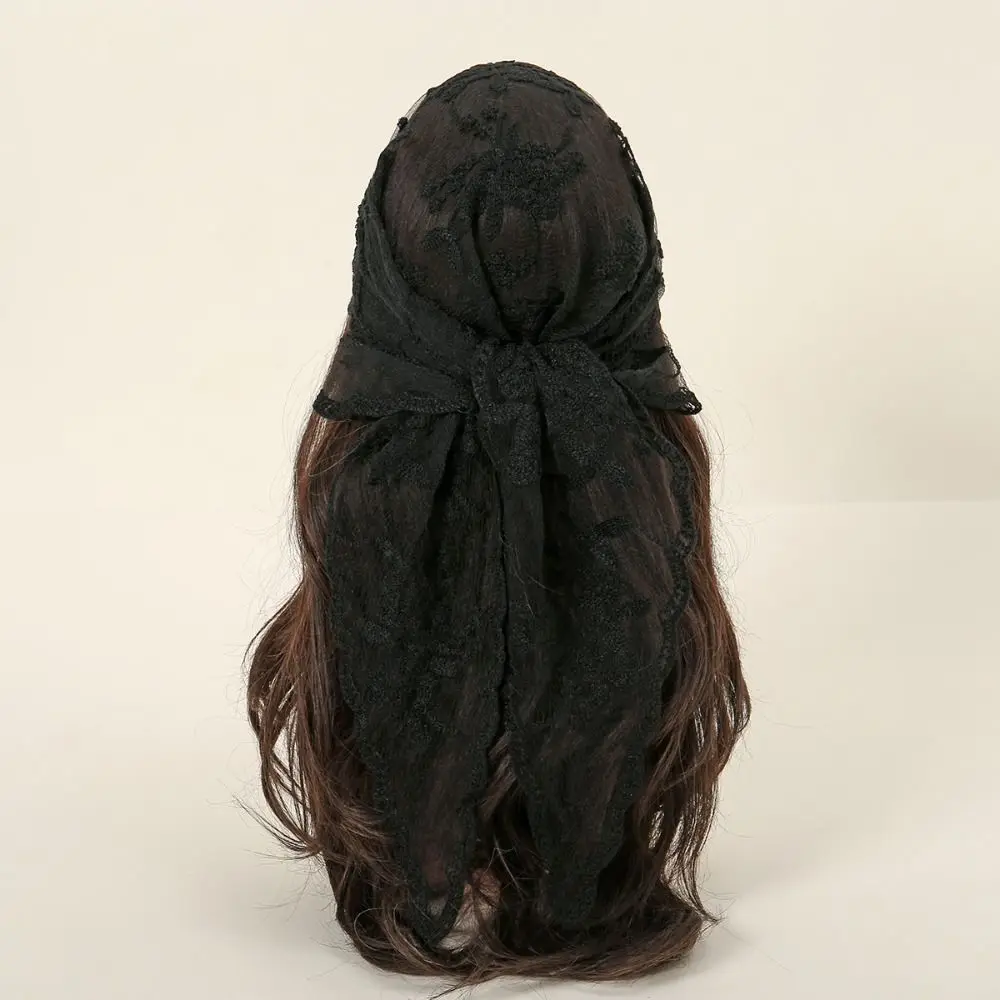 Nueva bufanda de encaje ahuecada, pañuelo fino de Color sólido, pañuelo de encaje bordado Vintage, pañuelos para mujer - imagen 4