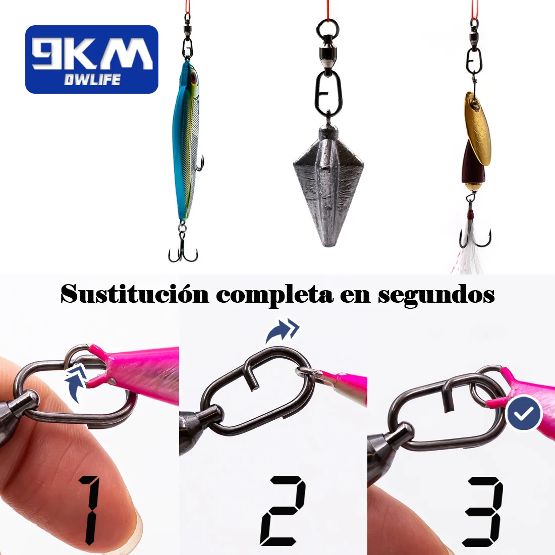 Giratorios de pesca a presión de 9KM, 25 ~ 100 Uds., anillo dividido, rodamiento de bolas de pesca, conectores giratorios de señuelo de pesca de carpa, Clip de alimentación a presión para agua salada - imagen 5