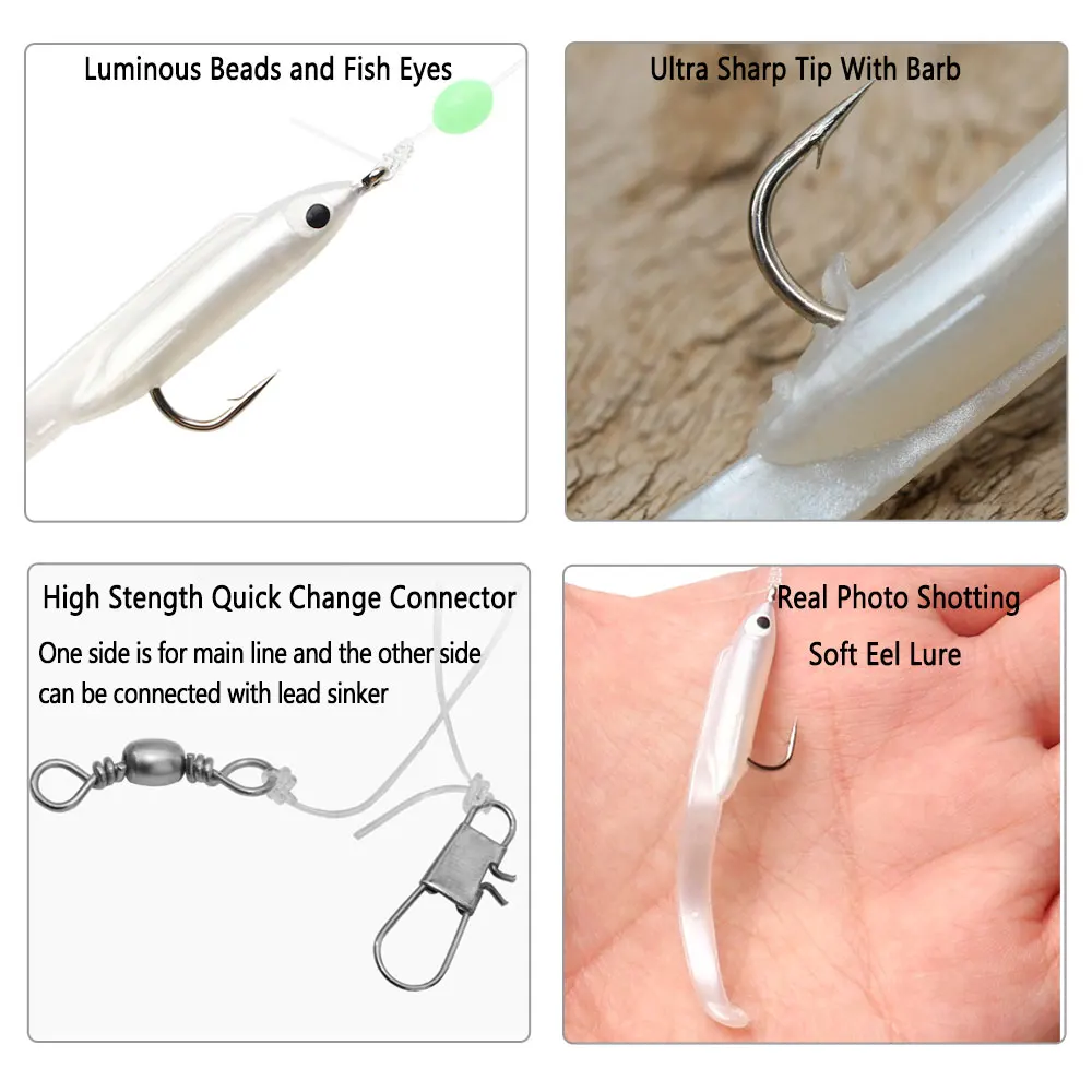 Bimoo-anzuelos luminosos para pesca en agua salada, señuelo de anzuelos de anzuelo Sabiki, peces blancos, Saury, calamar, caballa, SPAD, 4 paquetes - imagen 3