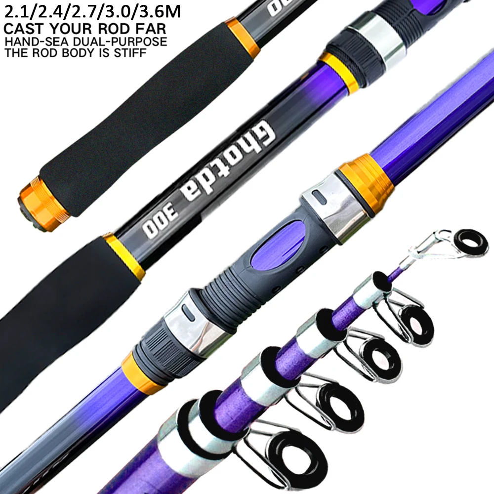 Caña de pescar giratoria dura, caña telescópica de mar de 2,1 M-3,6 M, accesorios de pesca al aire libre, cañas de fundición de orilla de largo alcance de alta calidad - imagen 2
