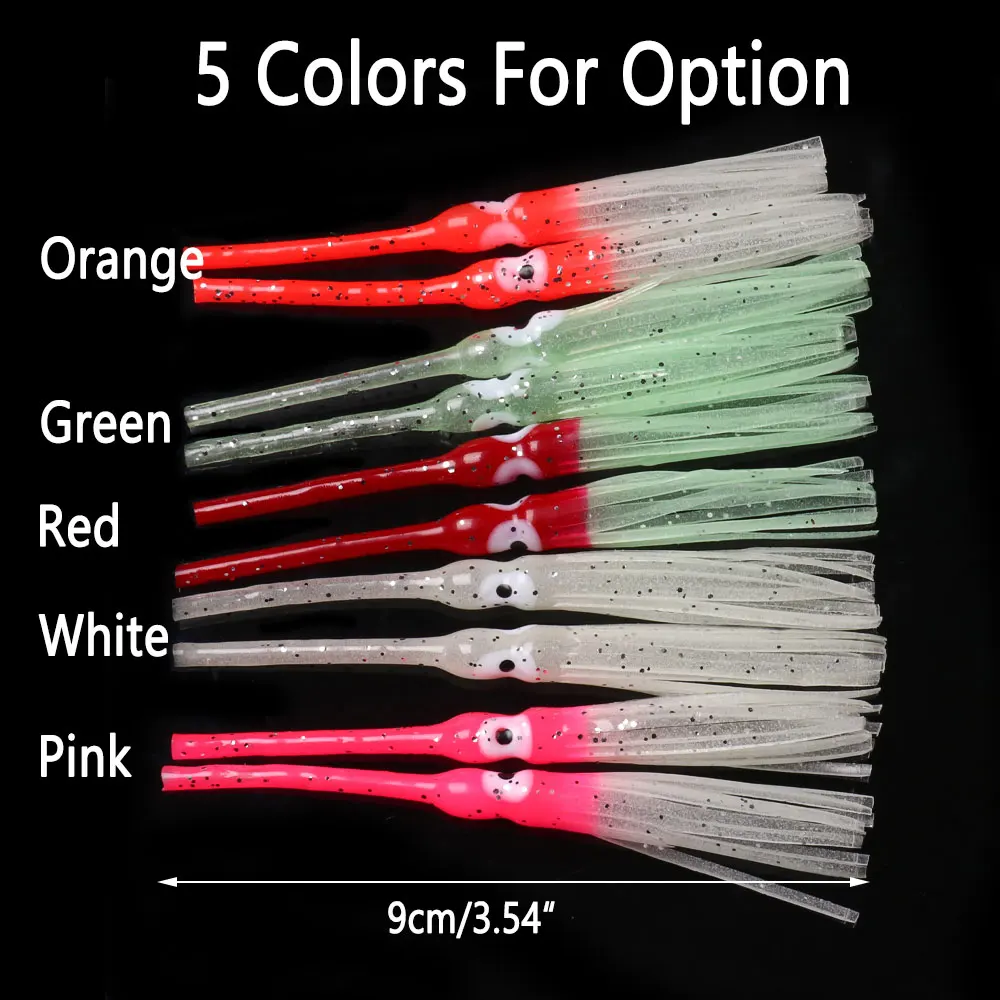 Bimoo, 2 bolsas = 20 piezas, faldas luminosas de 9cm de boca larga, faldas de calamar suaves, falda de pulpo, Señuelos de Pesca de Mar, cebos, aparejo Sabiki, Señuelos de Anguila de Pesca - imagen 4