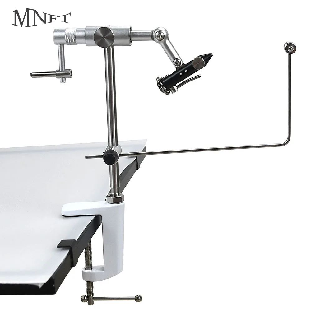 Tornillo de banco para atar moscas de pesca, portátil, giratorio de 360 grados, aleación de aluminio, montaje con abrazadera en C, mandíbulas estándar, herramientas para atar moscas