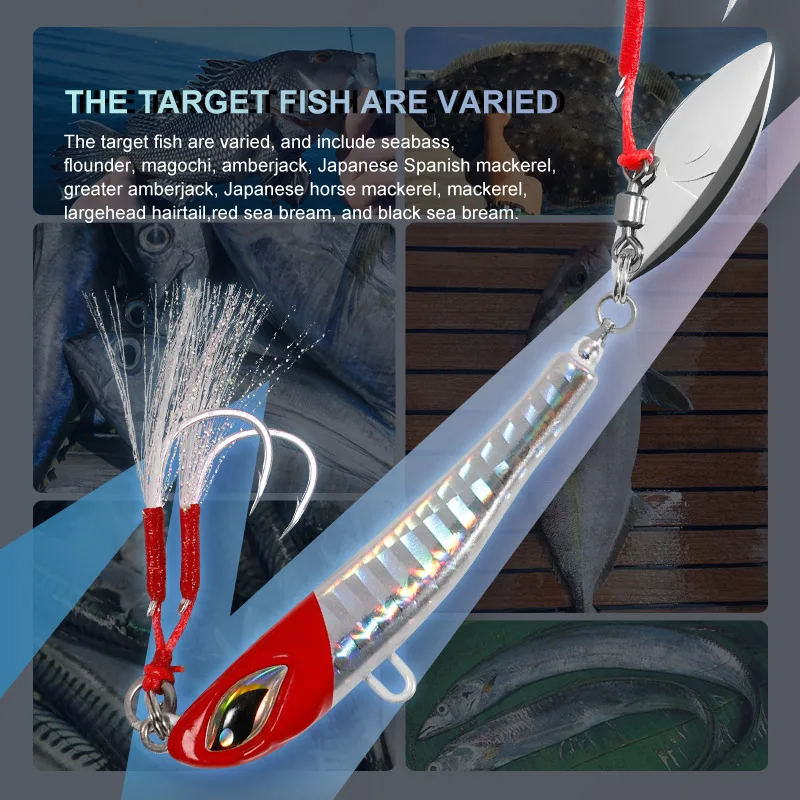 Señuelo de plantilla Noeby Blade 21g 28g 40g 60g Shore Casting plantilla de Metal cuchara Jigging Tail Spinner cebo duro Artificial aparejos de pesca de mar - imagen 5