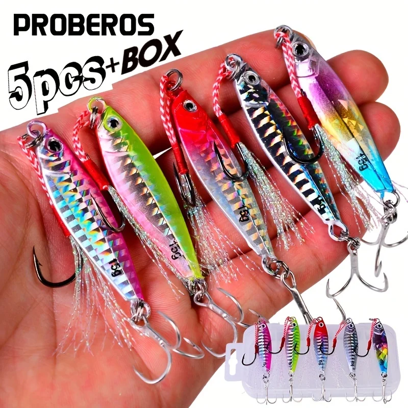 PROBEROS-señuelo de jigging, plantilla de fundición de Metal, 7g/10g/15g/20g/30g, plantilla de simulación de Metal de vibración lenta, señuelo falso, 5 uds.