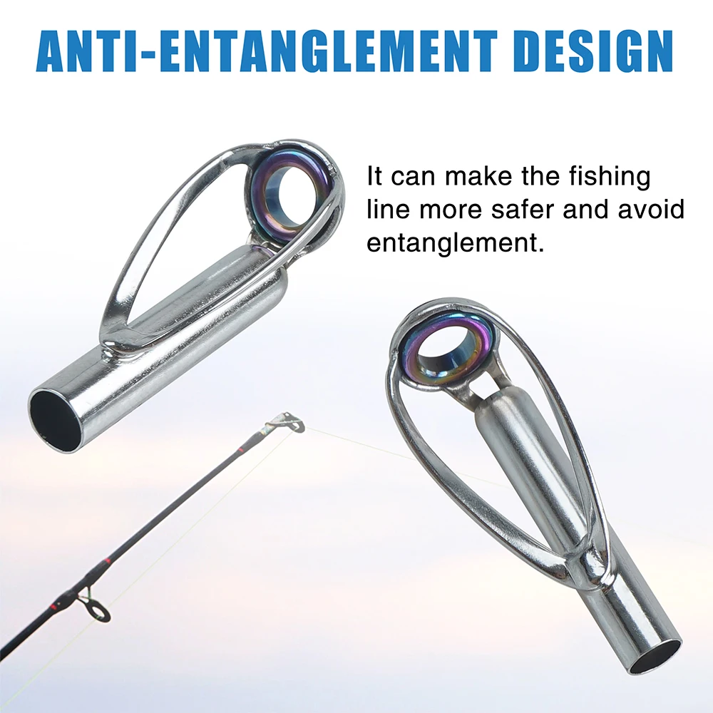 Kit de reparación guías punta caña pescar, marcos acero inoxidable DIY, anillo cerámica, herramienta aparejos fundición giratoria, 7 Uds./14 Uds - imagen 4