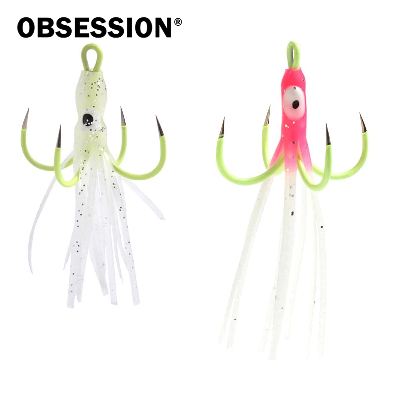 OBSESSION 1 Uds Wobbler de pesca plantilla suave luminosa cebo de calamar anzuelo de púas 5-6,5 cm Minnow Crankbait accesorios de señuelo de pesca