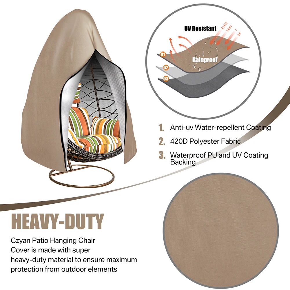 Funda impermeable para silla de huevo colgante para Patio, funda para silla de huevo oscilante a prueba de viento, funda para silla de huevo con cremallera y cordón de dobladillo ajustable - imagen 5