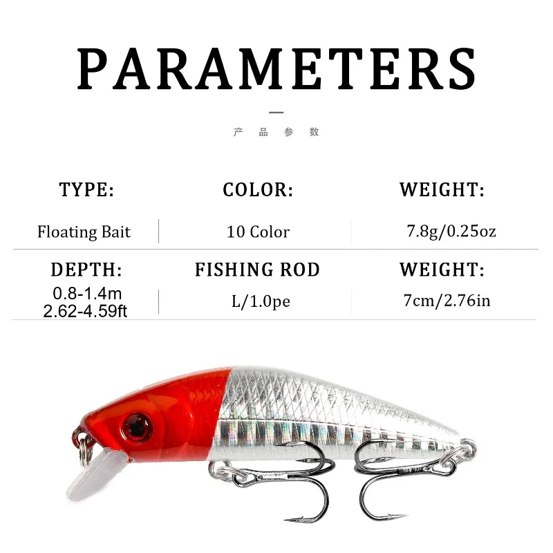 Cebo duro artificial para pesca, crankbait para lubina y Lucio, equipo de pesca, 70mm, 8g, 1 ud. - imagen 2