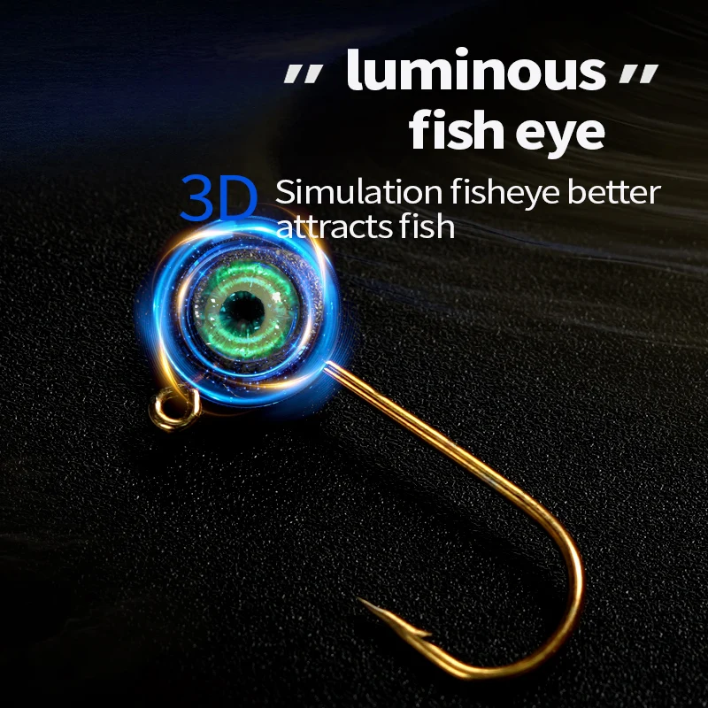 Luminoso 55 Uds 3D ojo Jig Head Kit 1g 2g 3g 4g 5g 7g plomo cabeza de pez Jigging Compatible con cualquier cebo suave lubina carpa pesca en hielo - imagen 3
