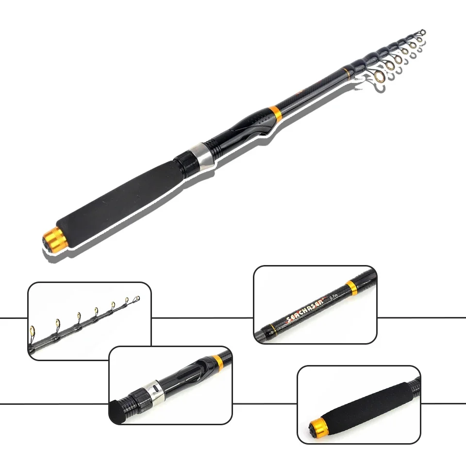 Caña de pescar telescópica de mar corta de tamaño de viaje. Compacto, portátil, fácil de usar y muy práctico. Un gran regalo de pesca en el mar. - imagen 5