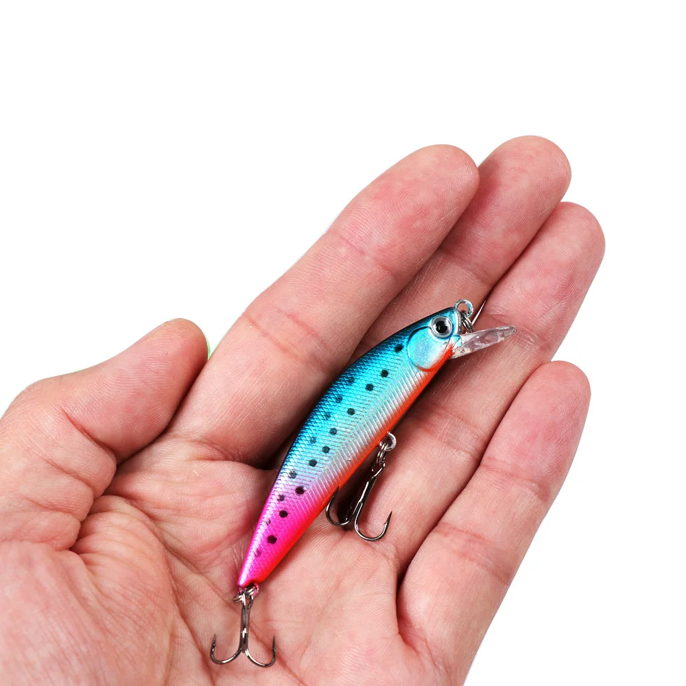 Señuelo de pesca Minnow de 7cm/8g, cebo duro de tiro largo, ojos 3D con 2 ganchos triples - imagen 5