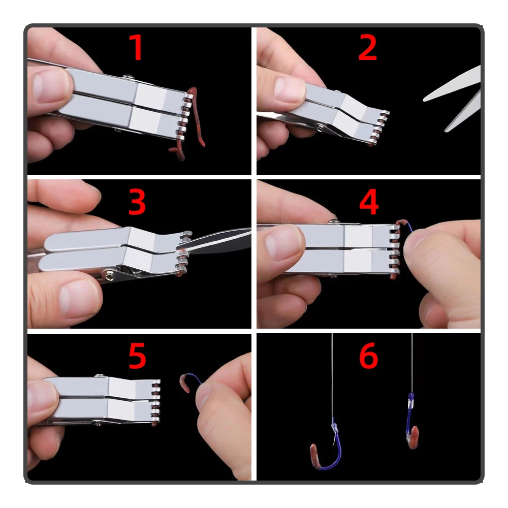 Lombrero de tierra portátil de acero inoxidable, gusano rojo y otros cebos, Clip de resorte vigoroso, gancho de cebo vivo, herramienta de pesca - imagen 5
