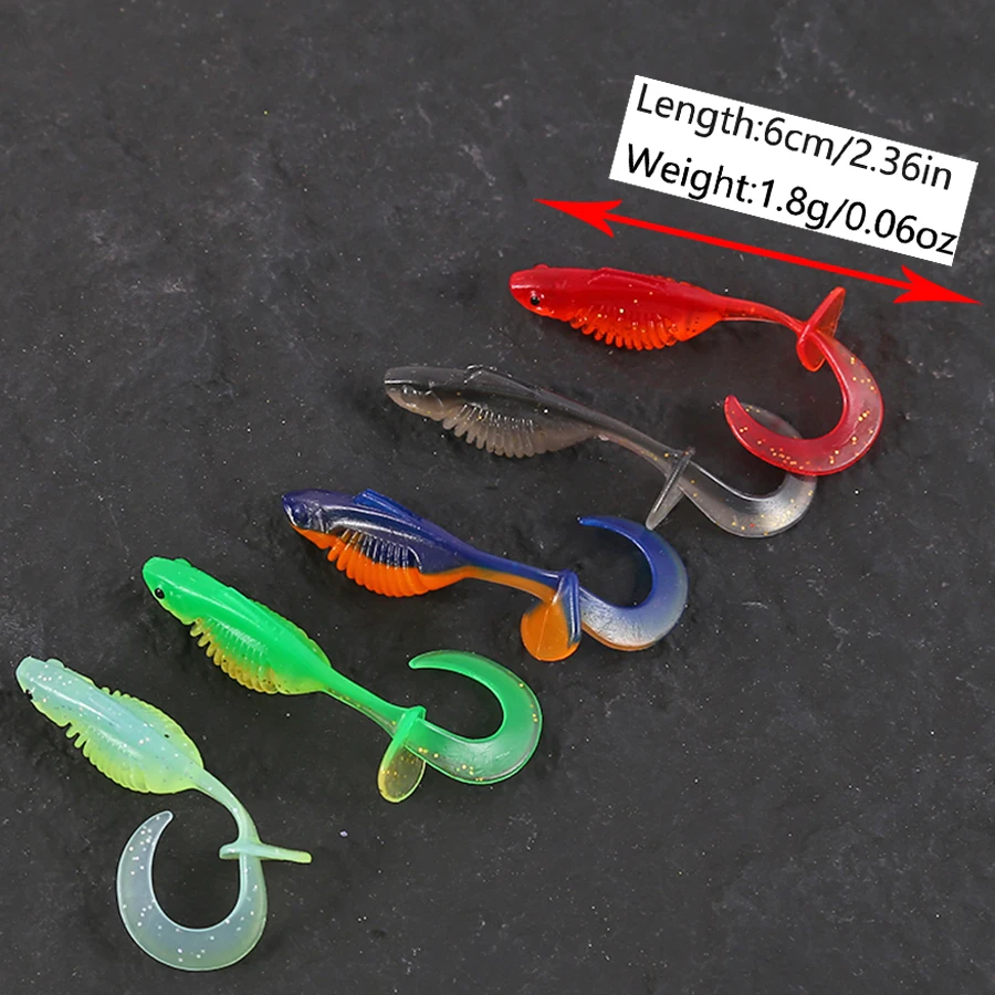 25 uds 1,8g 6cm Swimbait dos golpes T cola gusano Jig Head gancho cebo suave Wobblers artificiales para lubina Pike carpa juego de Señuelos de Pesca - imagen 3