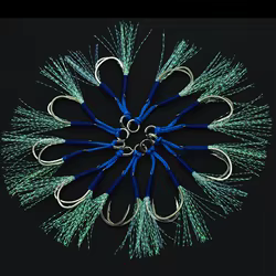 Anzuelo doble de acero al carbono con pluma, 4 unidades por lote, 10-20 #