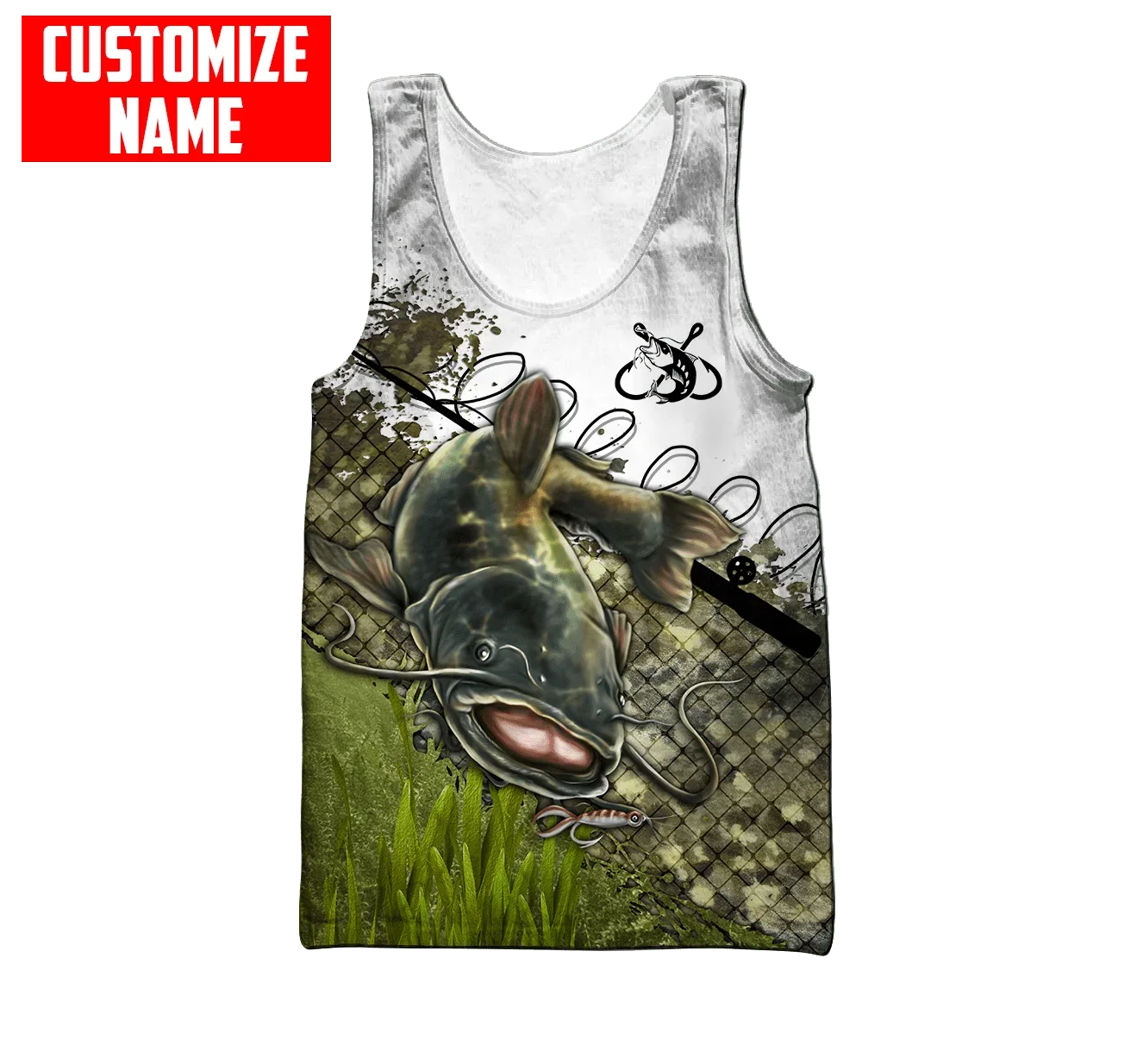 Camiseta sin mangas con estampado 3D de atún/pesca de bagre con nombre personalizado para hombre, ropa de calle de verano, camisetas sin mangas Unisex geniales BX53