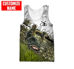 Camiseta sin mangas con estampado 3D de atún/pesca de bagre con nombre personalizado para hombre, ropa de calle de verano, camisetas sin mangas Unisex geniales BX53