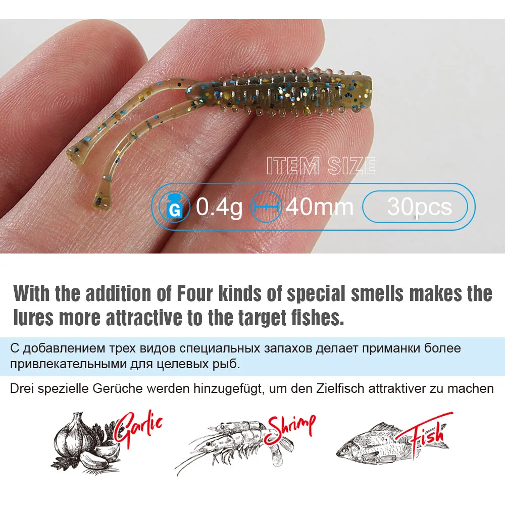 FSTK Señuelos de Pesca artificiales 0,4g 40mm 30 Uds Wobbler carpa Pesca señuelos blandos silicona Swimbait Jigging señuelo cebos de plástico Pesca - imagen 2