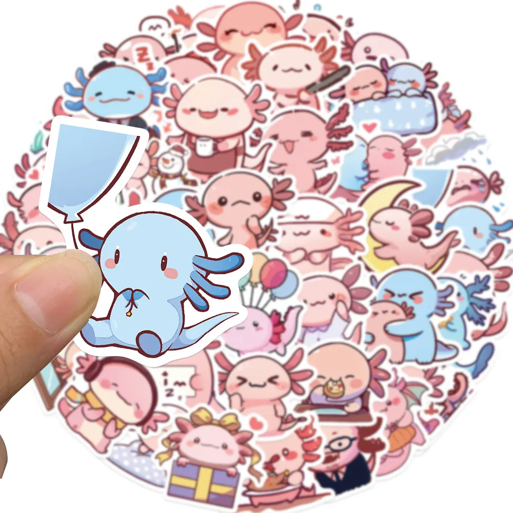 50 Uds. De pegatinas de grafiti de dibujos animados Axolotl para teléfono, guitarra, portátil, maleta, botellas de agua, pegatinas impermeables - imagen 3