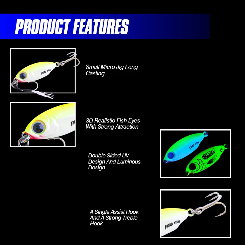 FJORD 10g 15g 20g Jig señuelo duro Micro mar hundimiento lento Shore Casting plantilla de Metal UV noche brillo cebo aplanamiento accesorios de pesca - imagen 4