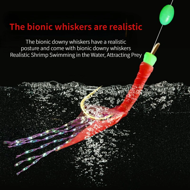 Anzuelo de Pesca Biónico de piel roja, banda blanca, boca Cocked, grupo de Pesca de Mar, gancho de piel de Camarón, 5 piezas por juego, nuevo - imagen 3