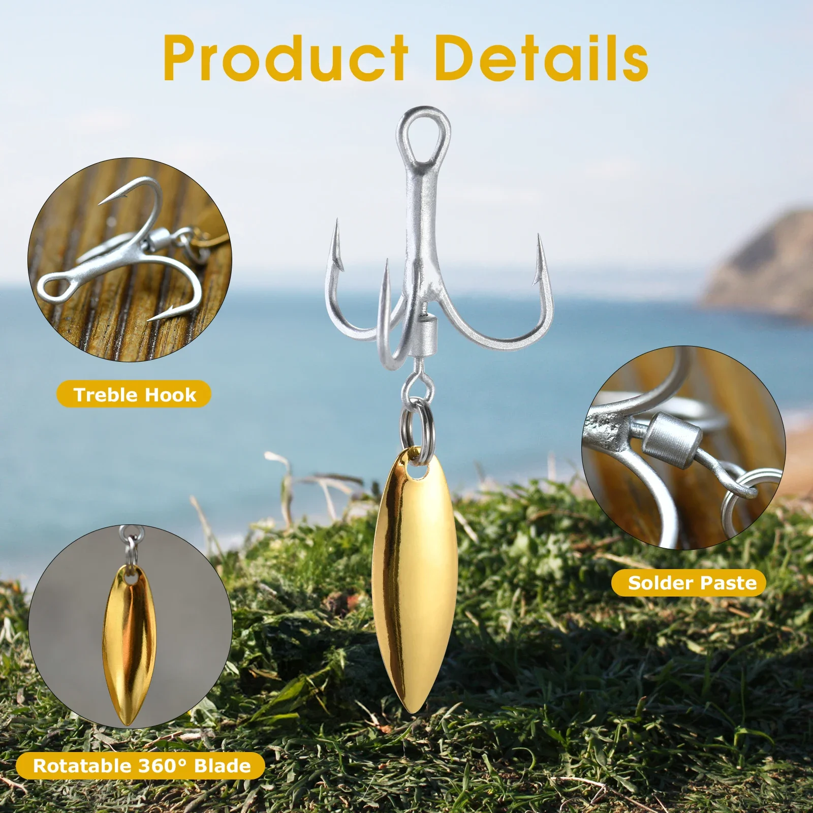 Goture 10 piezas # 2 # 4 # 6 # 8 # Ganchos triples de 10 hojas con ganchos giratorios de hoja de sauce reemplazables para trucha, lubina, agua dulce y salada - imagen 3