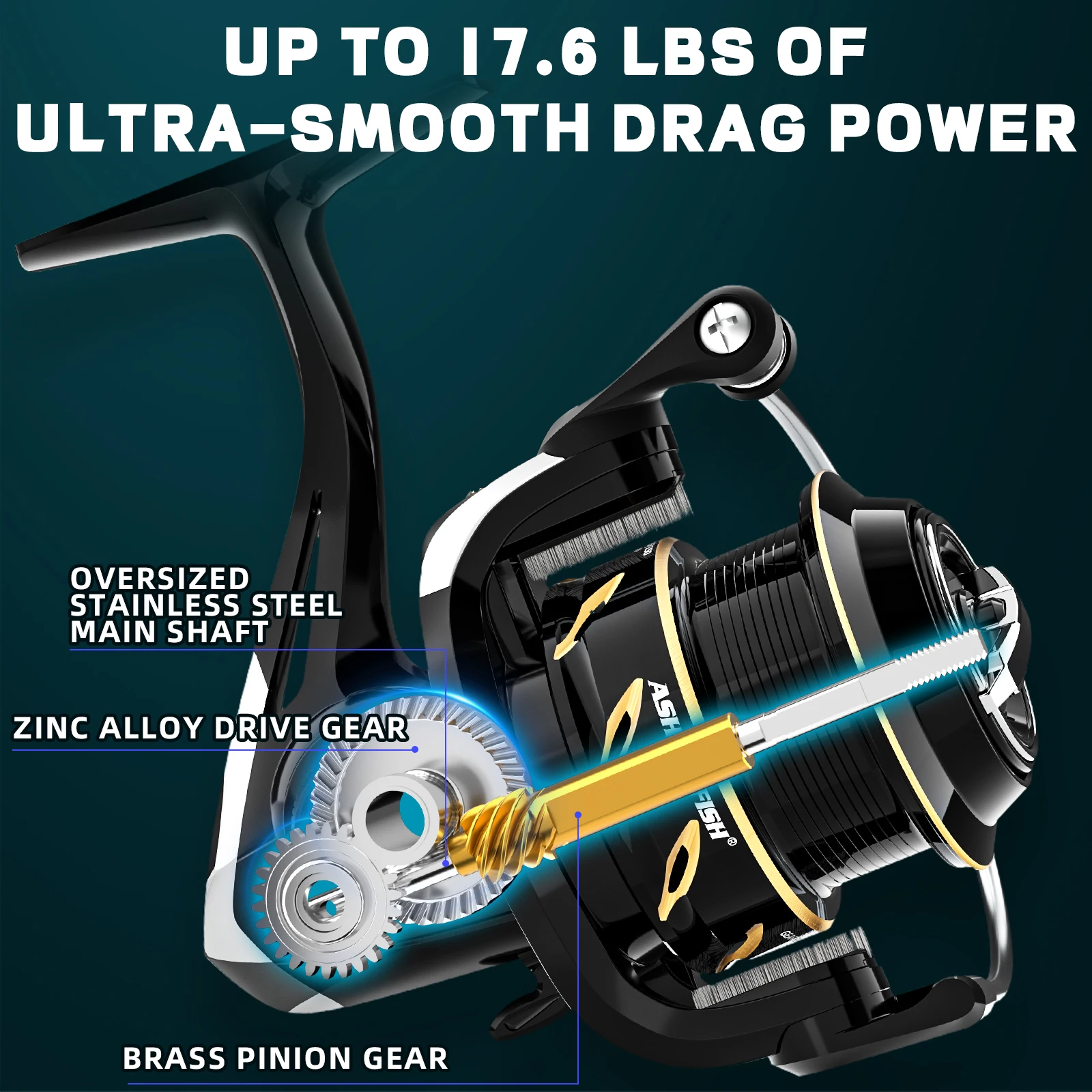 Carrete de pesca giratorio para pesca en agua dulce y salada, antirretroceso con arrastre máximo ultra suave, carrete de aluminio CNC de 17,6 libras 5,2: 1 - imagen 5