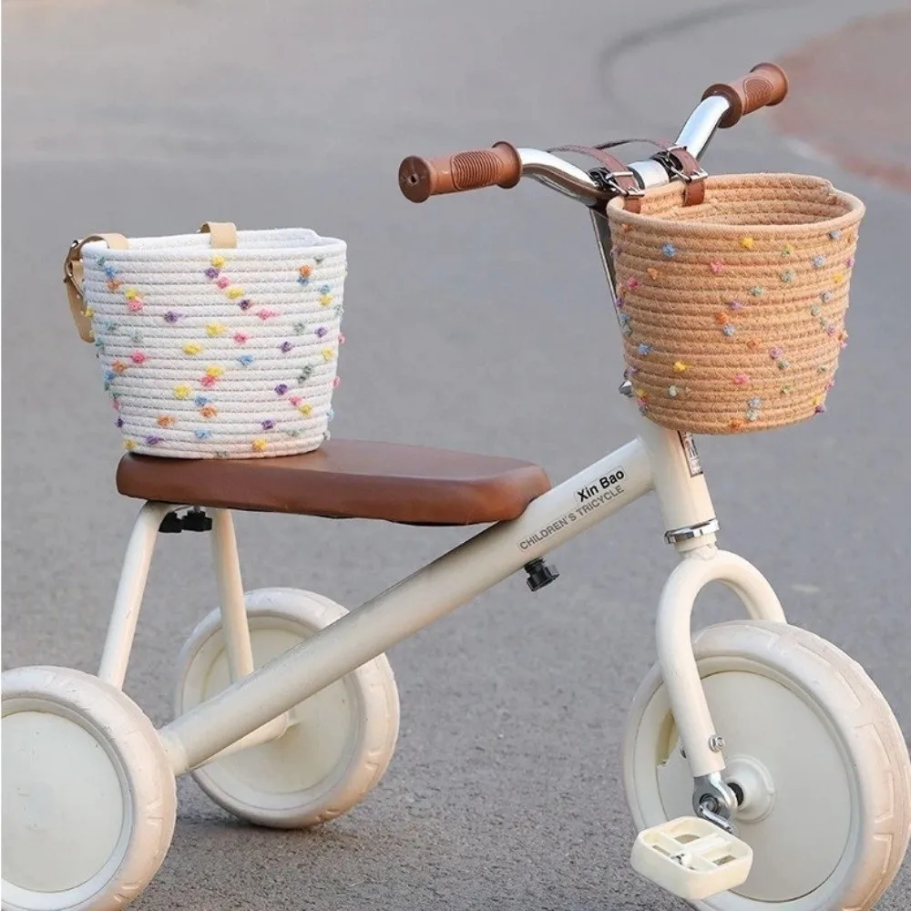 Lindo con asa de cuerda cesta de bicicleta extraíble de gran capacidad bolsa de transporte de bicicleta Color sólido cesta delantera de bicicleta - imagen 4