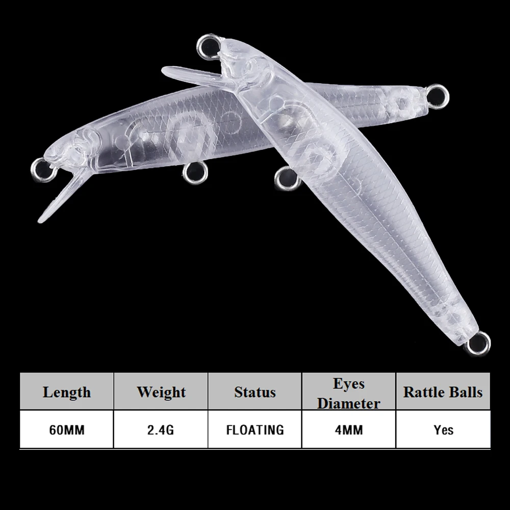 Chan'sHuang-Cebo en blanco sin pintar de 20 piezas, sonajeros flotantes de 60mm y 2,4g, Mini pececillo, aparejos de señuelo de pesca artificiales hechos a mano - imagen 2