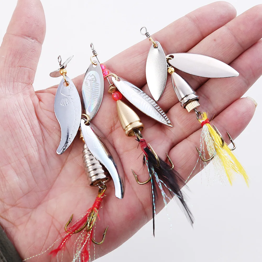 Señuelo de pesca giratorio de cola de gallo, 10,77g, 13,6g, con anzuelo triple, Wobbler giratorio de doble hoja para lubina, trucha, agua salada - imagen 2