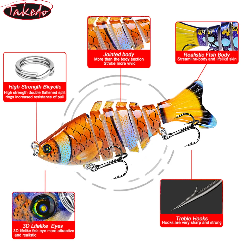 TAKEDO 10CM 15,5G Swimbait multiarticulado 7 segmentos Señuelos de pesca de mar con 6 #   Cebos biomiméticos realistas Wobber con anzuelo triple HS001 - imagen 2