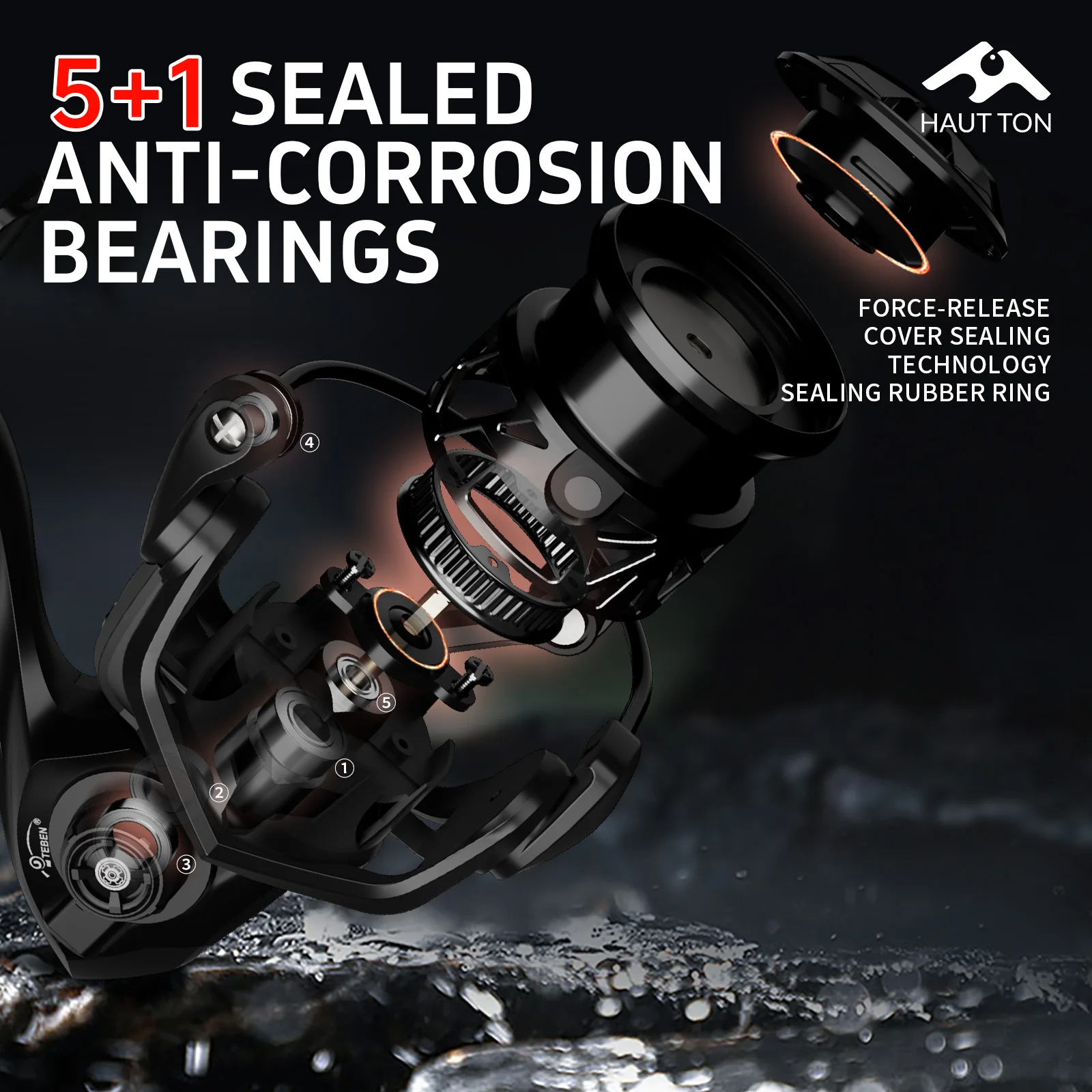 Carrete giratorio de pesca de fibra de carbono ultraligero negro, 5 + 1 rodamientos de bolas lisos, solo serie 1000 115 g, agitador atornillado - imagen 3