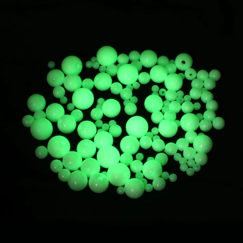 Cuentas luminosas para pesca, frijoles espaciales de 4mm, 5mm, 6mm, 100 unids/bolsa, señuelo de goma suave, bolas flotantes brillantes para aparejos de pesca al aire libre - imagen 4