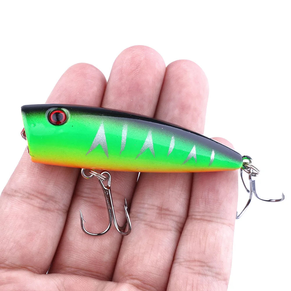Señuelo de pesca Popper de 1 piezas, cebo duro de 7cm/9g, Artificial, Topwater, lubina, trucha, Lucio, Wobbler, aparejos de pesca con 2 anzuelos triples 6 # - imagen 5