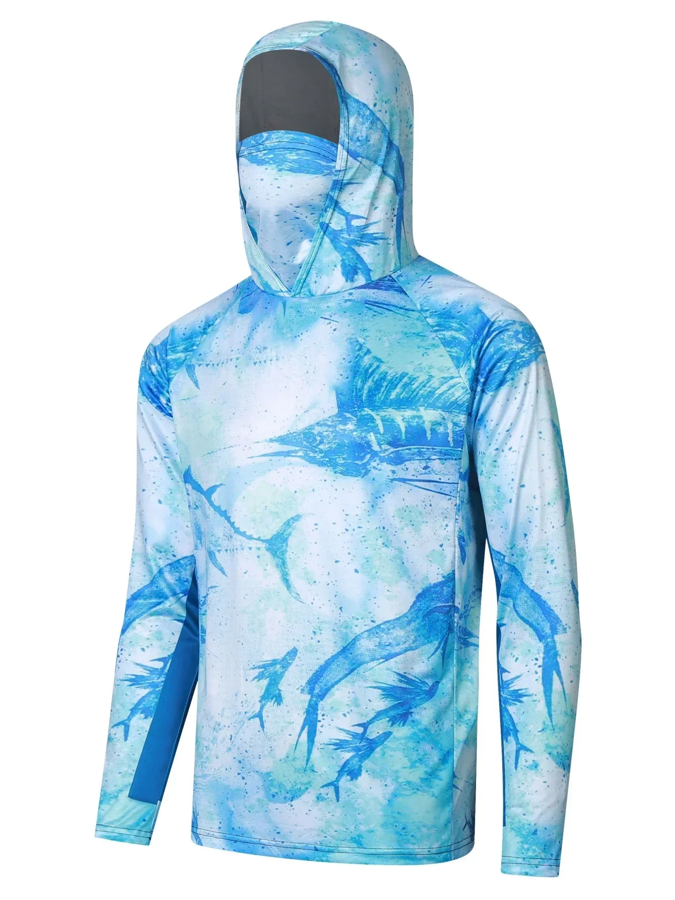 Sudadera con capucha de pesca para hombre, camisas de pesca de manga larga con protección UV, polaina de cuello, máscara que absorbe la humedad, Tops de pesca - imagen 3