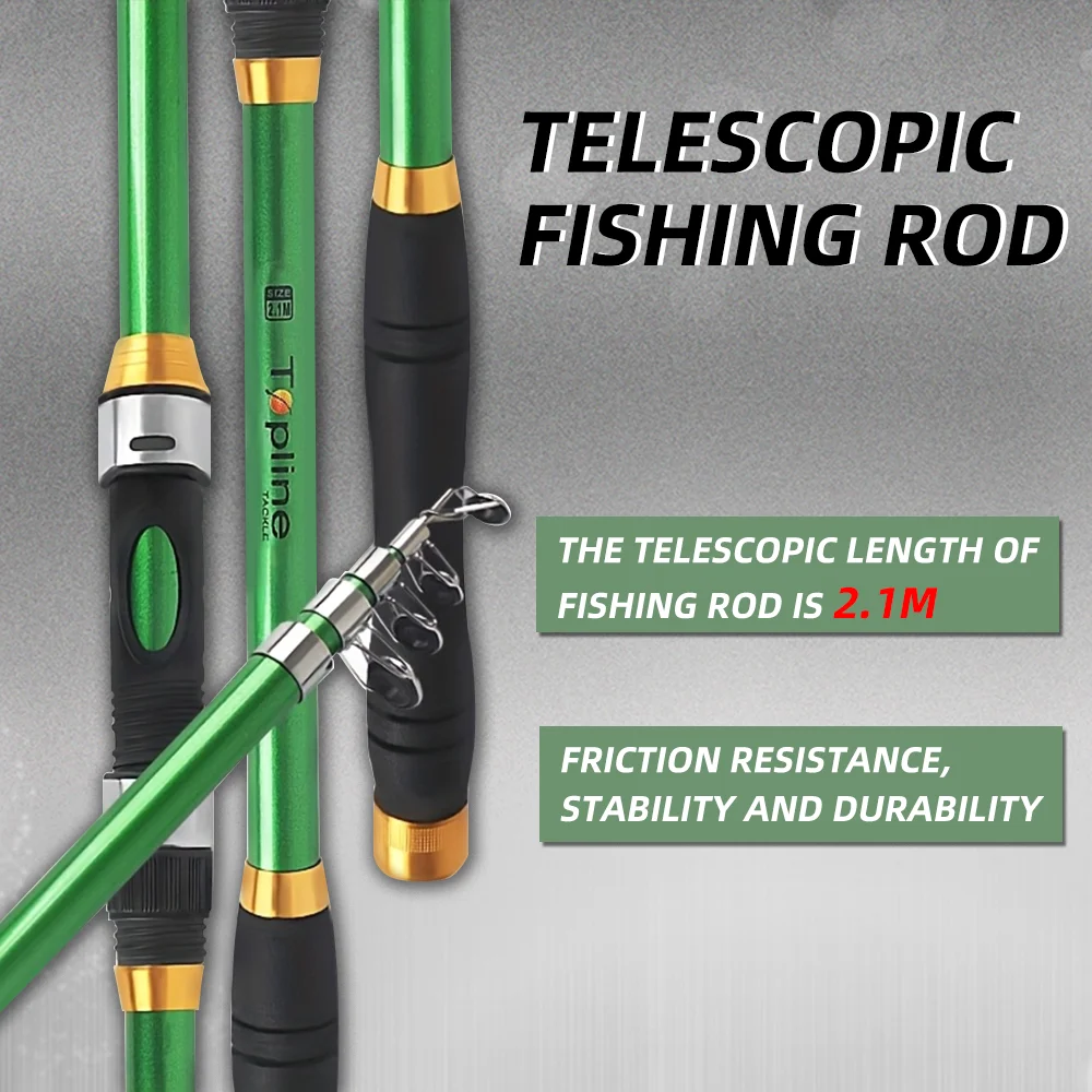 Caña de pescar retráctil de fibra de carbono de 2,1 M, caña de pescar de invierno FRP para carpa, portátil al aire libre para adolescentes y adultos