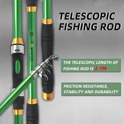Caña de pescar retráctil de fibra de carbono de 2,1 M, caña de pescar de invierno FRP para carpa, portátil al aire libre para adolescentes y adultos