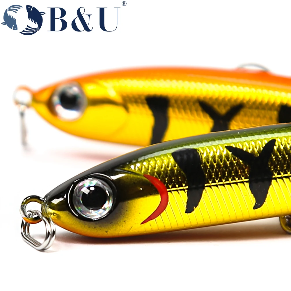 B & U 68mm 8,2g lápiz que se hunde palo pesado señuelo de pesca agua salada sin labios Minnow Wobbler cebo de plástico duro - imagen 4