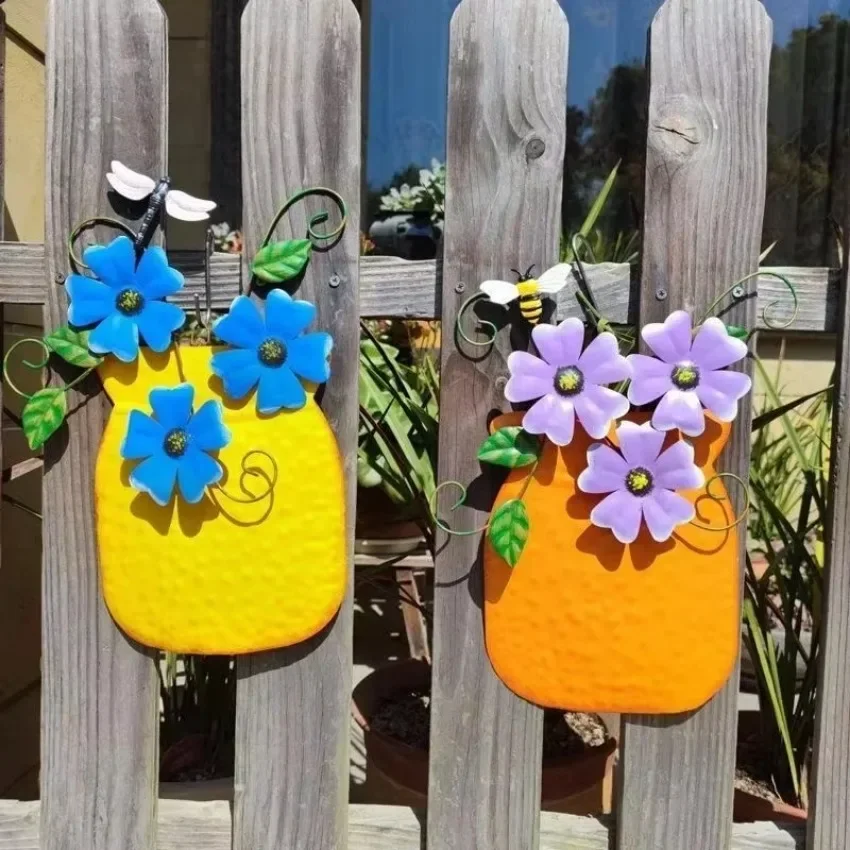 Jarrones de jardín de flores de metal, decoración de pared, valla al aire libre, esculturas artísticas para Patio, decoraciones colgantes para Patio y jardín - imagen 2