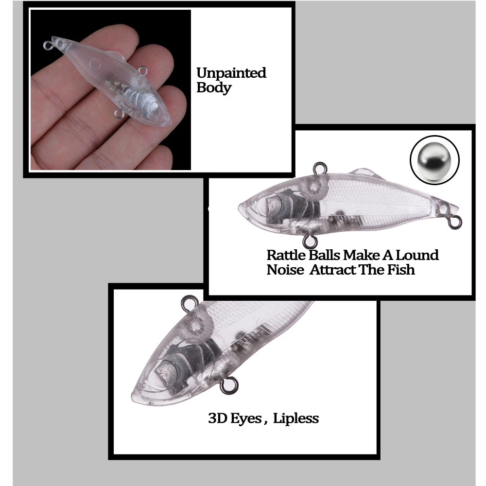 Chan'sHuang 20 piezas cebo en blanco sin pintar 9,6g/62mm sonajero vibración de fundición larga VIB DIY señuelo de pesca Artificial hecho a mano - imagen 4