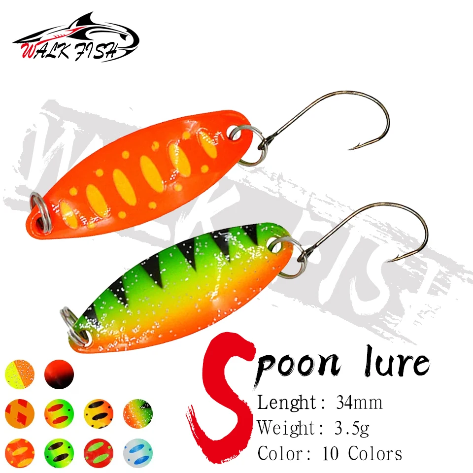 WALK FISH 3,4 cm 3,5g cuchara señuelo de pesca de trucha lentejuelas de Metal Spinner cebo duro lentejuelas ruido Paillette cebo Artificial lubina