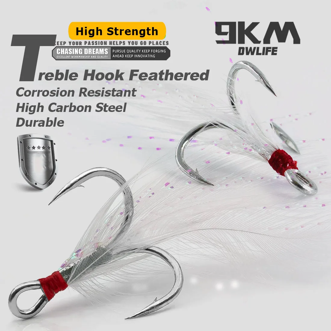 Anzuelos triples de plumas de 9KM, 15-60 Uds., anzuelo triple vestido, anzuelo de repuesto para señuelo de pesca, cuchara giratoria, Crankbait