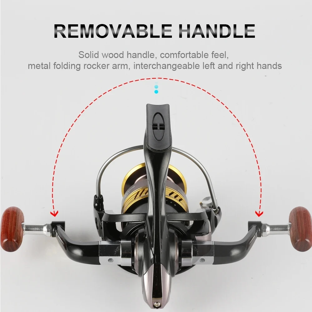 Carrete giratorio 2026, carretes de pesca giratorios de arrastre máximo de 22LB, carrete de pesca para agua dulce, relación de engranaje 5,2: 1 con mecedores de Metal plegables - imagen 5