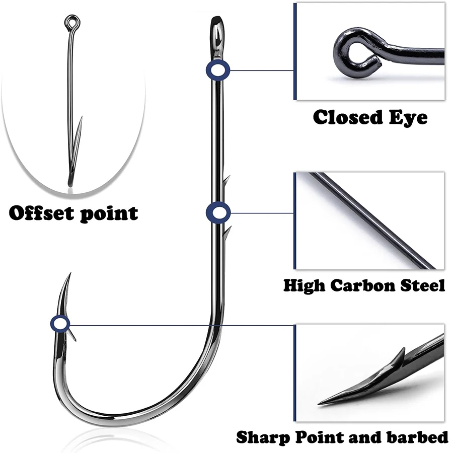 100 unids/caja Baitholder anzuelos de pesca tamaño 1/0 2/0 3/0 4/0 5/0 6/0 7/0 8/0 anzuelo de pesca de vástago largo anzuelos de soporte de cebo con púas - imagen 3