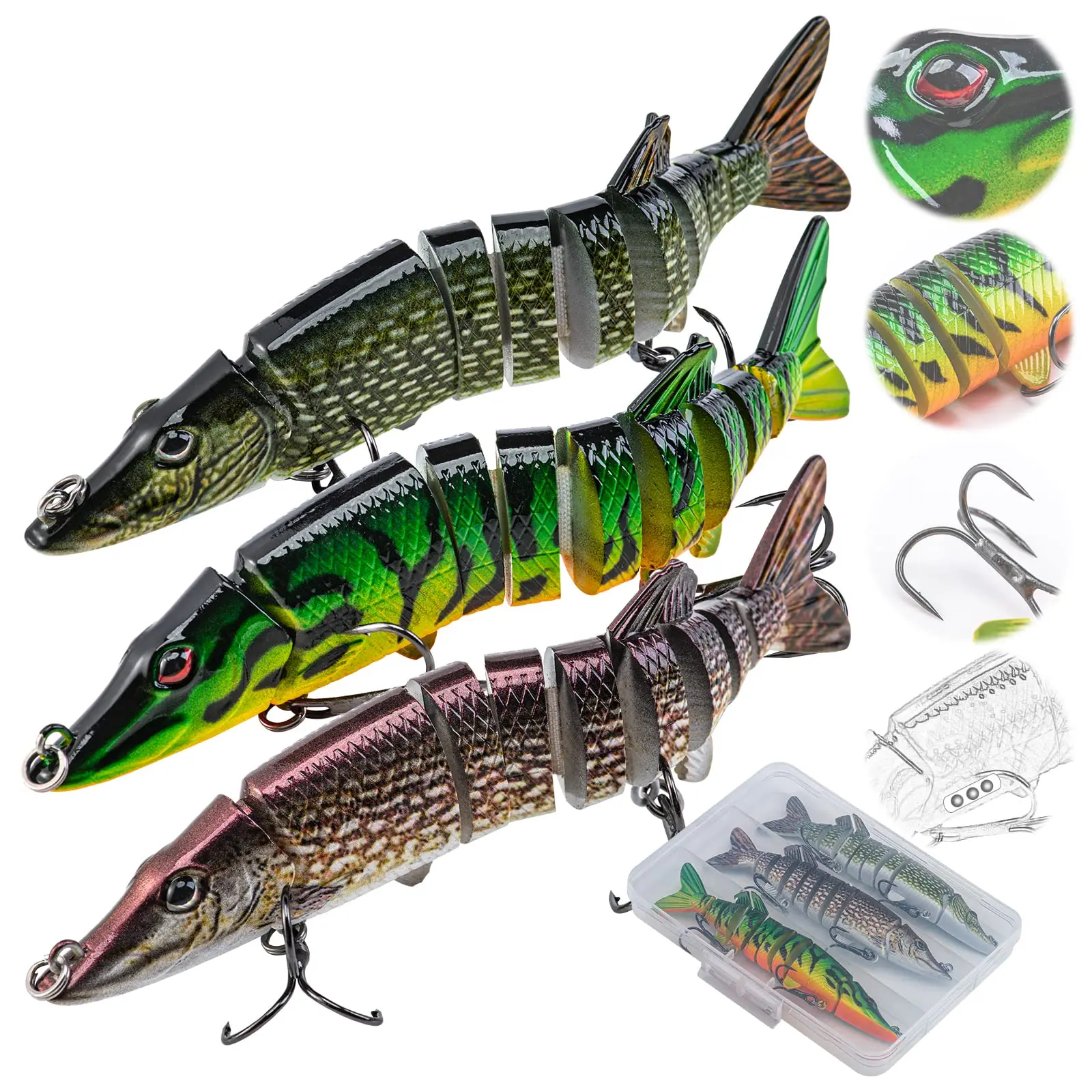 Goture-señuelo de pesca multiarticulado realista, 3 uds., 19,4g, para lubina, Lucio, Walleye, hundimiento lento, Swimbaits para agua dulce y salada - imagen 2