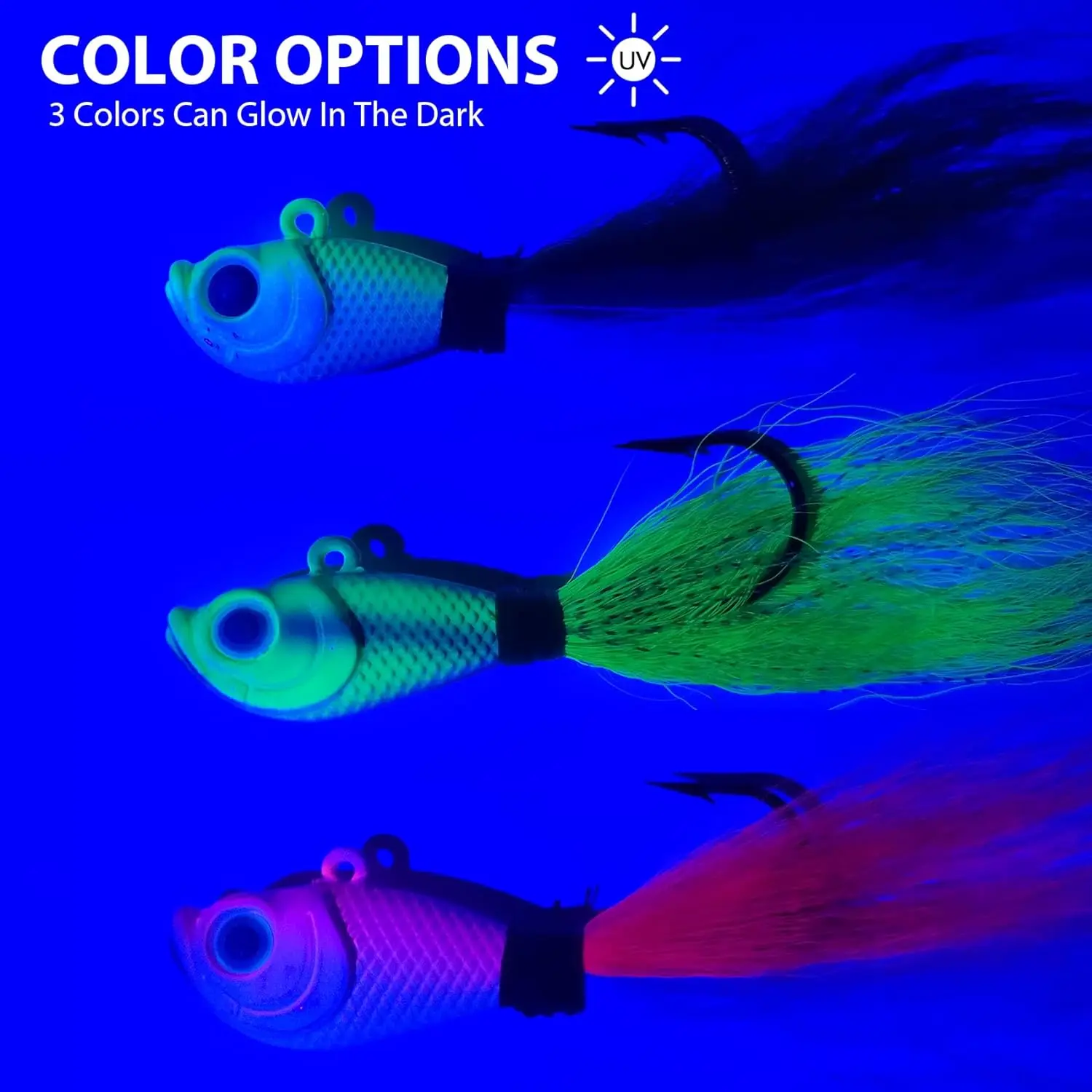 Plantilla Eupheng UV Bucktail que brilla en la oscuridad, plantilla de pesca con cola de Bucktail, plantillas para el cabello para lubina de 7g-56g, accesorios de pesca de agua dulce y salada - imagen 4